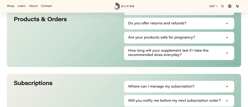 After: "Products & Orders" stays pinned while its questions scroll