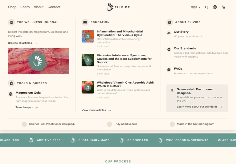 After: tapping Learn opens the menu