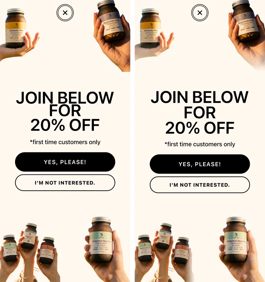 Phone pop-up photos and heading, before and after