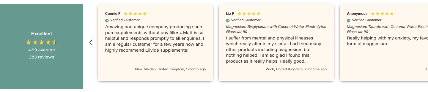 Reviews carousel with the third review card cut off at the right edge of the screen
